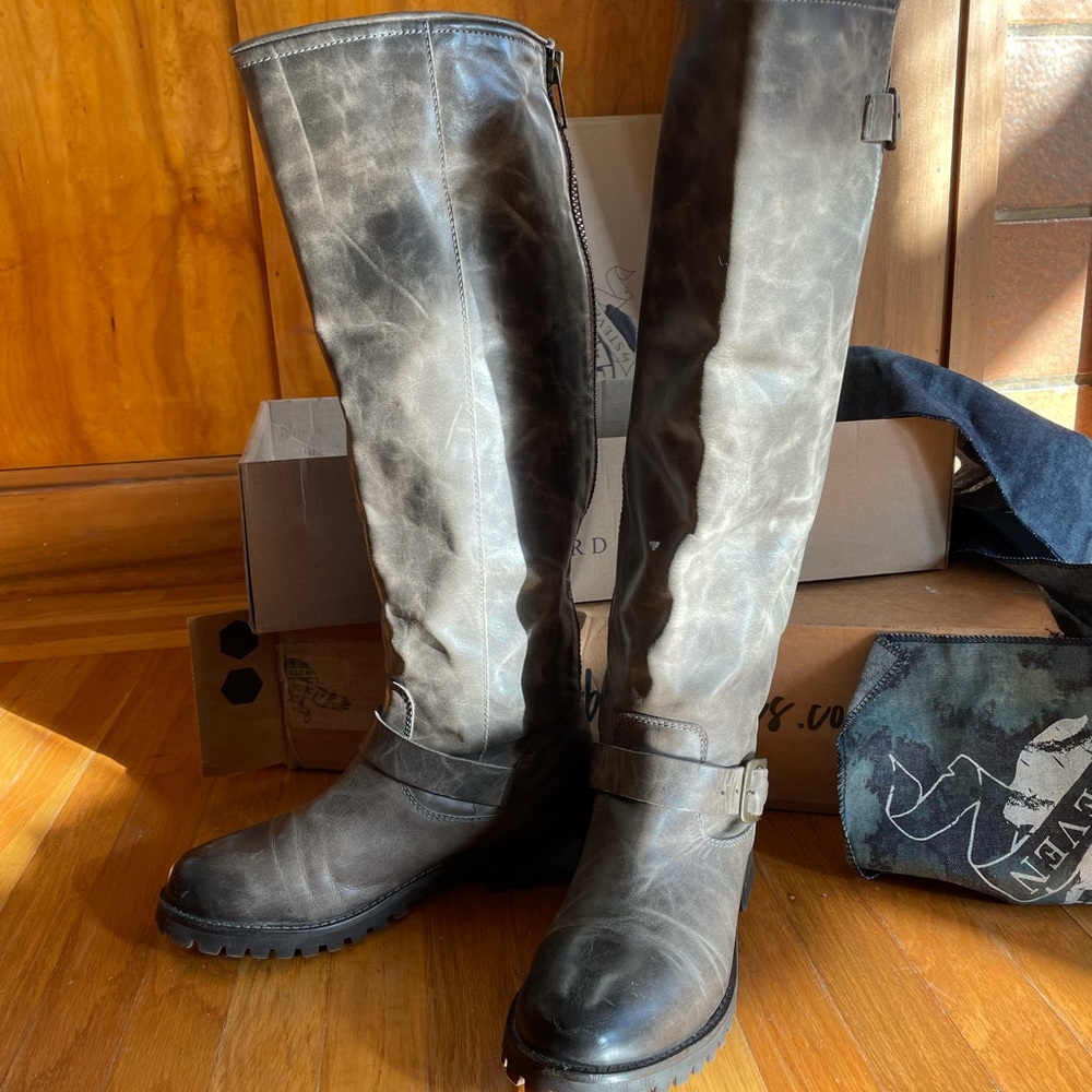 Freebird by Steven, tall boots. Worn once. US Size 9. Stone color. Back zip.